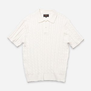 Beams+ - CABLE KNIT POLO SHIRT  - WHITE -  - Main Front View