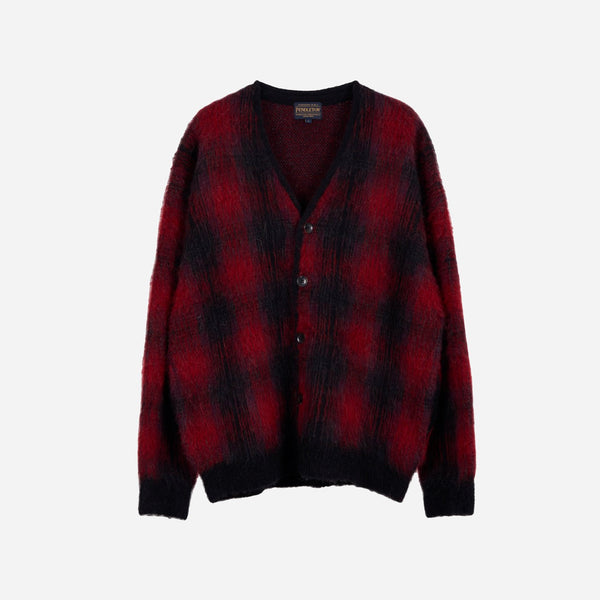 Pendleton Made for Japan Mohair Plaid Cardigan - Red/Charcoal