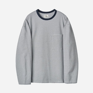 Rough Side - PINSTRIPE LONG SLEEVE T-SHIRT - NAVY -  - Main Front View