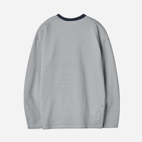 PINSTRIPE LONG SLEEVE T-SHIRT - NAVY