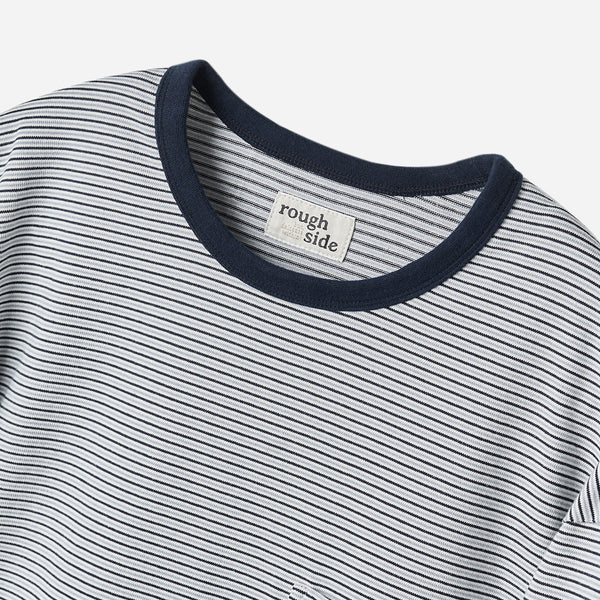 PINSTRIPE LONG SLEEVE T-SHIRT - NAVY