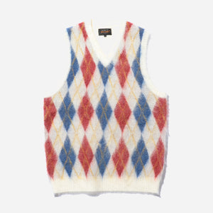 Beams+ - ARGYLE MOHAIR VEST - WHITE/MULTI -  - Main Front View