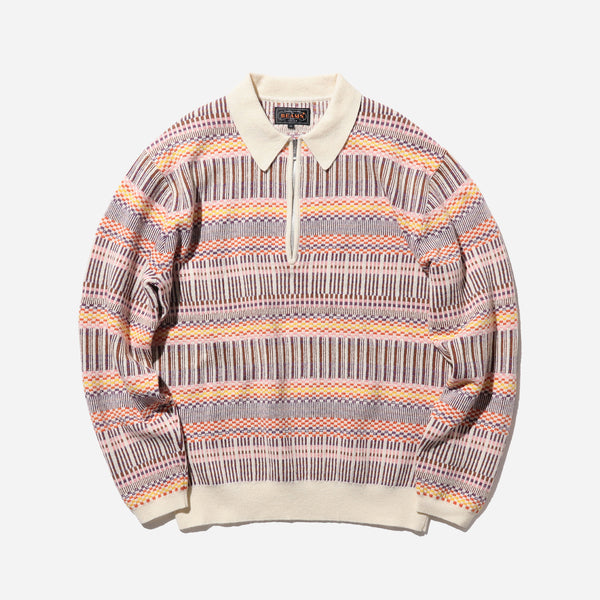 HALF ZIP JACQUARD POLO SHIRT - WHITE/MULTI