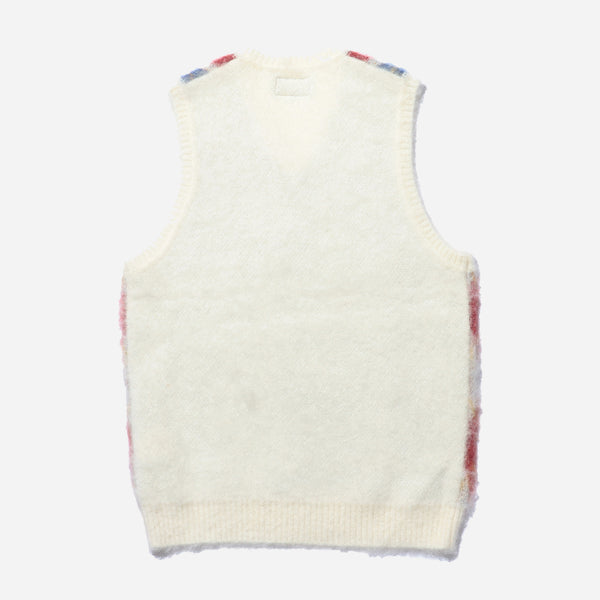 ARGYLE MOHAIR VEST - WHITE/MULTI