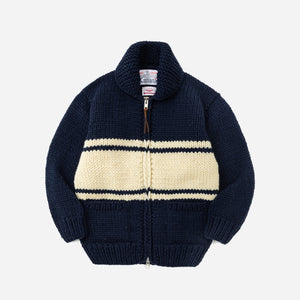 Battenwear - Battenwear Cowichan Cardigan - Blue and White Stripe -  - Main Front View