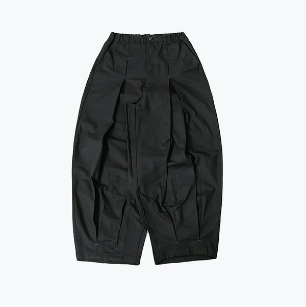 UNBALANCE LONG TUCK BALLOON PANTS - BLACK