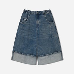 Anglan - TURN UP DENIM HALF PANTS - WASHED DENIM -  - Main Front View