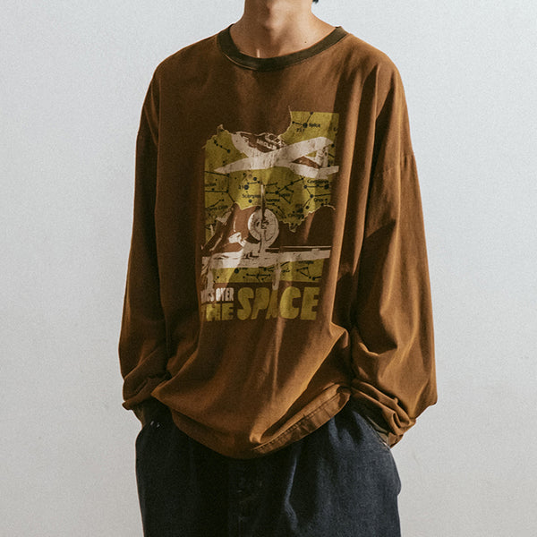 W.O.T.S LONG SLEEVE WASHED T-SHIRT - BROWN