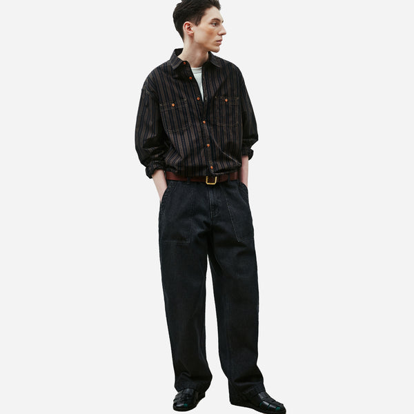 WIDE DENIM FATIGUE PANT - BLACK WASHED