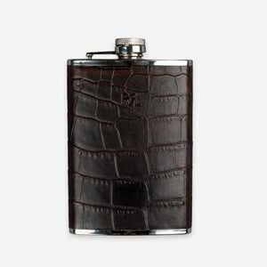 Double RL By Ralph Lauren - VINTAGE DRINKING FLASK WITH LEATHER CASE  - SILVER/BLACK -  - Main Front View