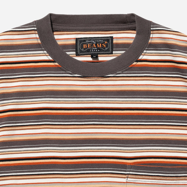 MULTI STRIPE POCKET T-SHIRT - GREY/WHITE-ORANGE