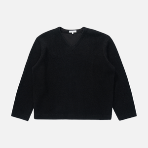 Lady White Co. - TEDDY HIGH V NECK SWEATER - BLACK -  - Main Front View