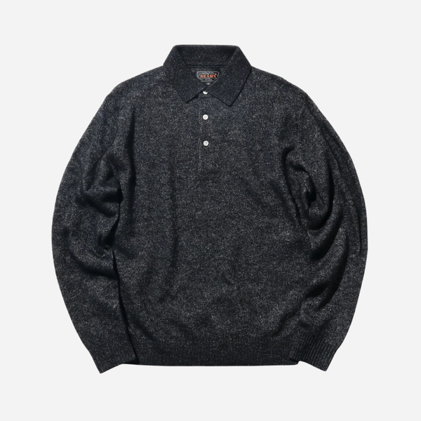Beams Plus Knit Polo 9G Wool Silk Shaggy Yarn - Black