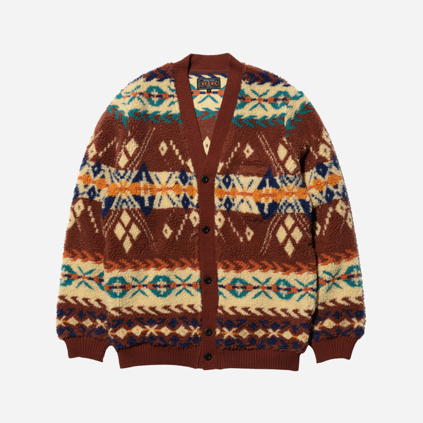 Beams Plus Cardigan Boa Jacquard - Brown