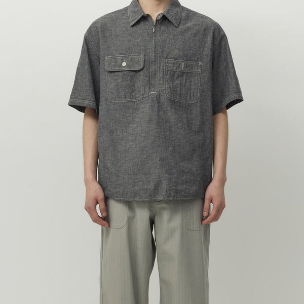 CHAMBRAY HALF SHIRT - BLACK CHAMBRAY