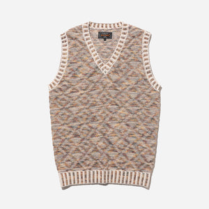 Beams+ - KASURI INDIGO DYED JACQUARD VEST - BEIGE -  - Main Front View