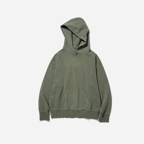 BASIC DYEING POP OVER HOODIE - OLIVE