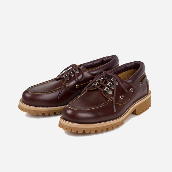 METAL HOOK LEATHER BOAT SHOE - BURGUNDY