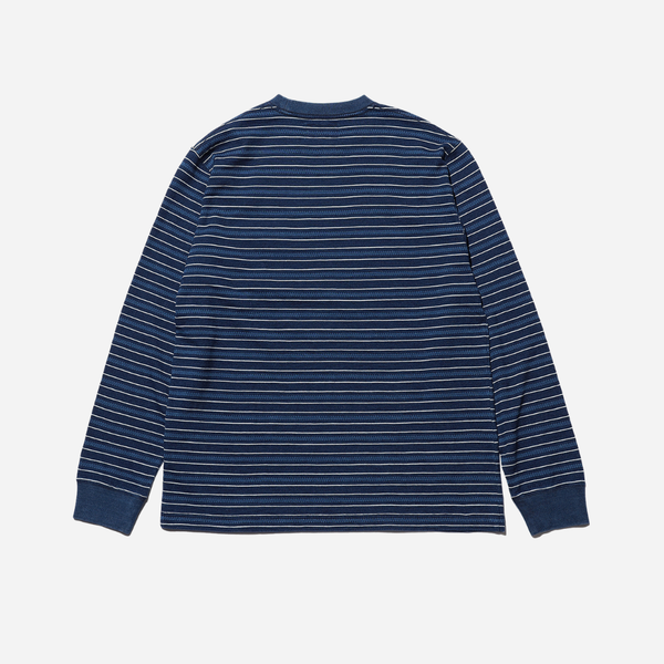 Beams Plus Pocket Tee Stripe Long Sleeve - Indigo