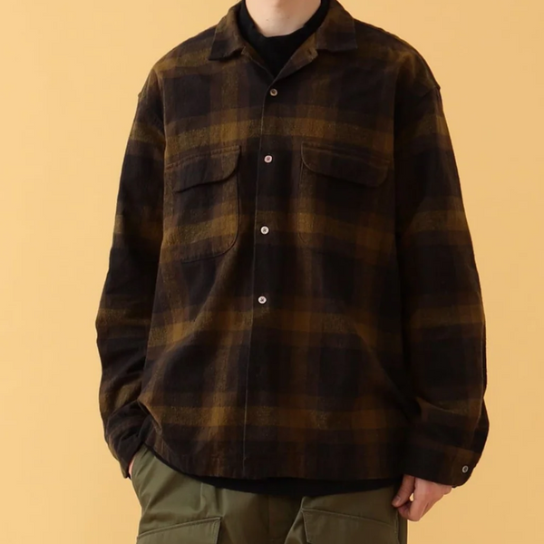 VINCENT OMBRE CHECKED SHIRT - MUSTARD/BROWN