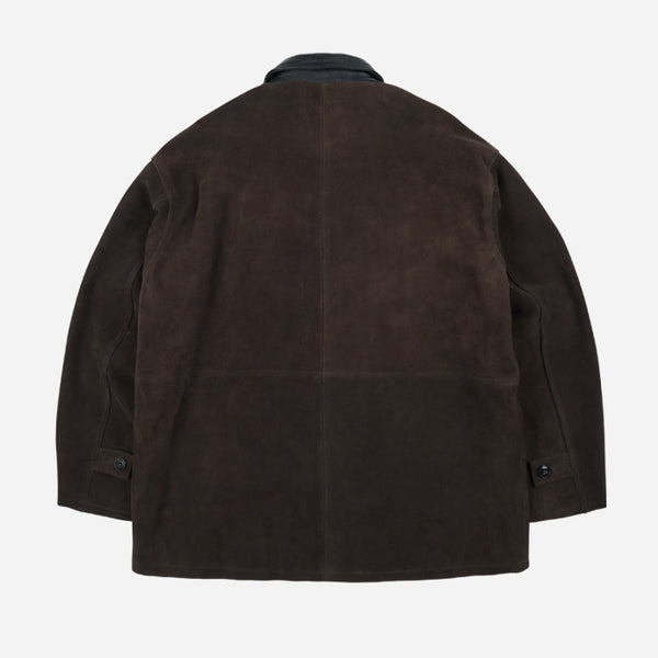 SUEDE FRENCH CAR COAT - DARK BROWN