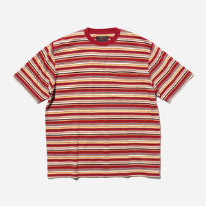 Beams+ - MULTI STRIPE POCKET T-SHIRT - RED/WHITE-YELLOW -  - Main Front View