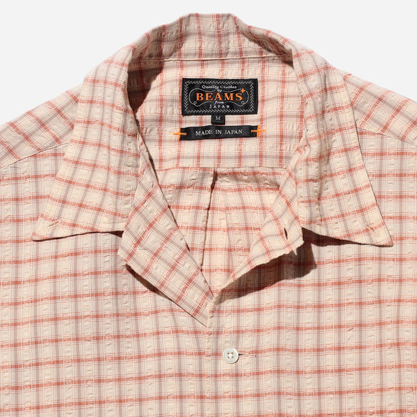 OPEN B.D SEERSUCKER PLAID SHIRT - RED/OFF WHITE
