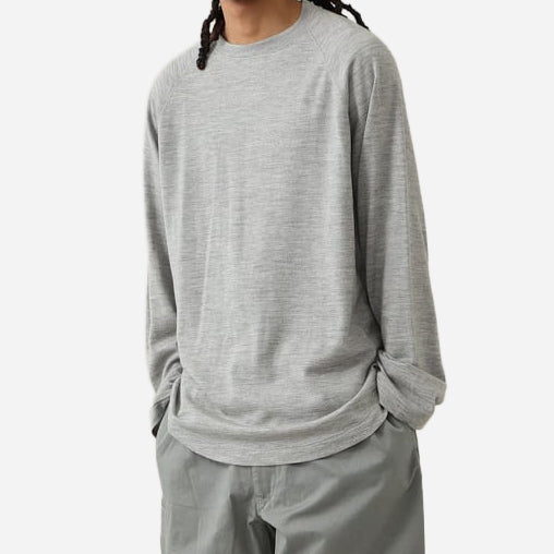 GEOFFREY WOOL RAGLAN L/S T-SHIRT - HEATHER GREY