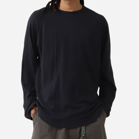 GEOFFREY WOOL RAGLAN L/S T-SHIRT - NAVY