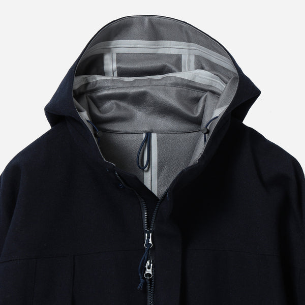 WILLIS HOODED TECH WOOL JACKET - NAVY