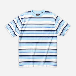 Beams+ - MULTI STRIPE POCKET T-SHIRT - SAX BLUE -  - Main Front View