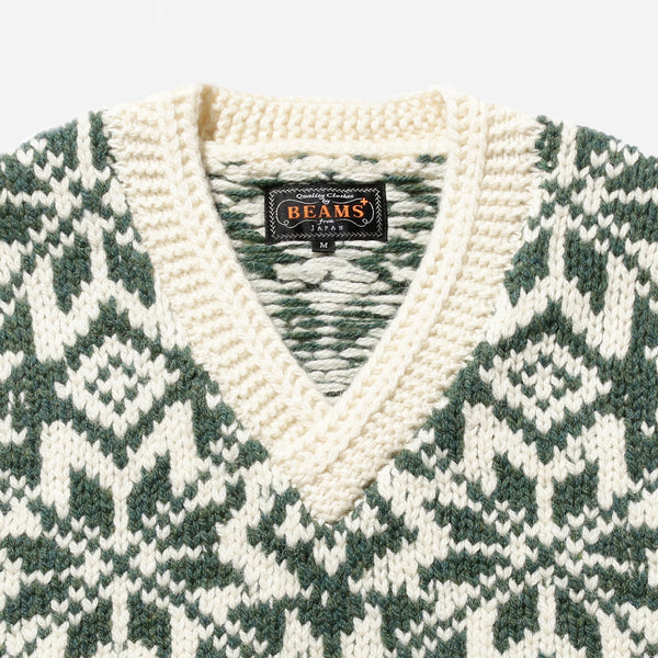 SNOW PATTERN KNITTED VEST - GREEN/SNOW