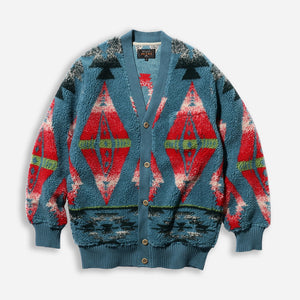 Beams+ - BOA FLEECE JACQUARD CARDIGAN - TURQUOISE -  - Main Front View