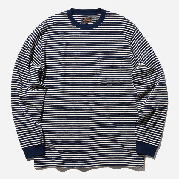 INLAY STRIPE L/S POCKET T-SHIRT - NAVY/WHITE