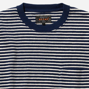 Beams+ - INLAY STRIPE L/S POCKET T-SHIRT - NAVY/WHITE -  - Alternative View 1
