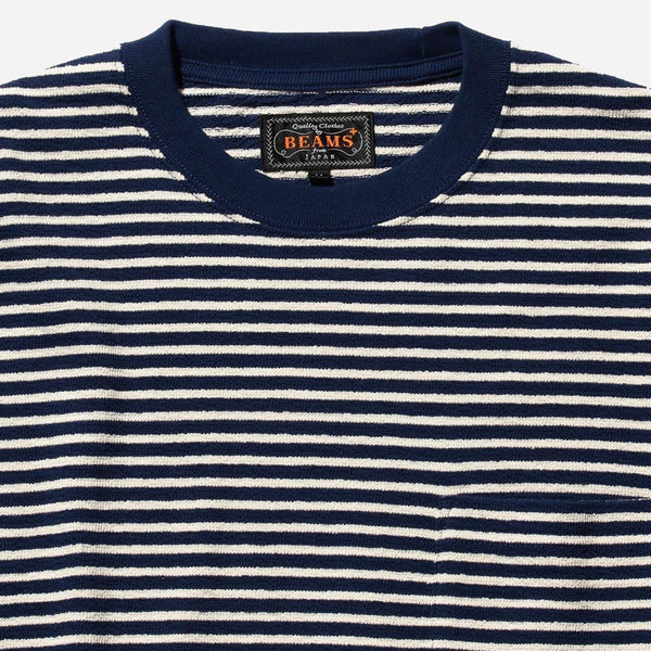 INLAY STRIPE L/S POCKET T-SHIRT - NAVY/WHITE