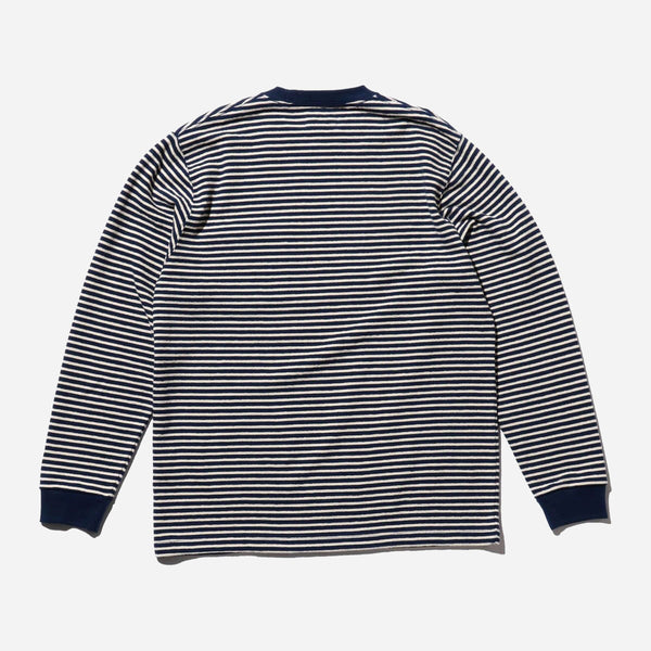 INLAY STRIPE L/S POCKET T-SHIRT - NAVY/WHITE