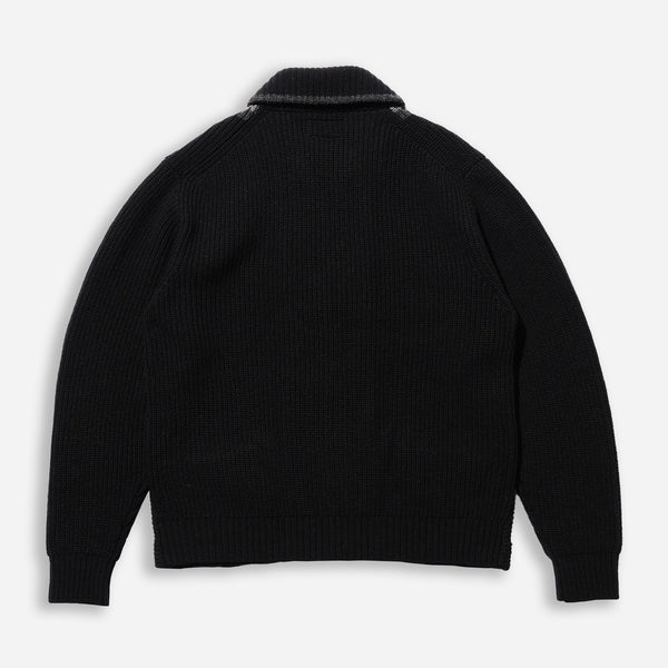 SHAWL COLLAR FULL ZIP KNIITED CARDIGAN - BLACK