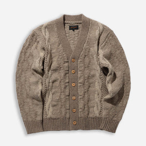 Beams+ - HEAVY CABLE PATTERN CARDIGAN - OLIVE -  - Main Front View