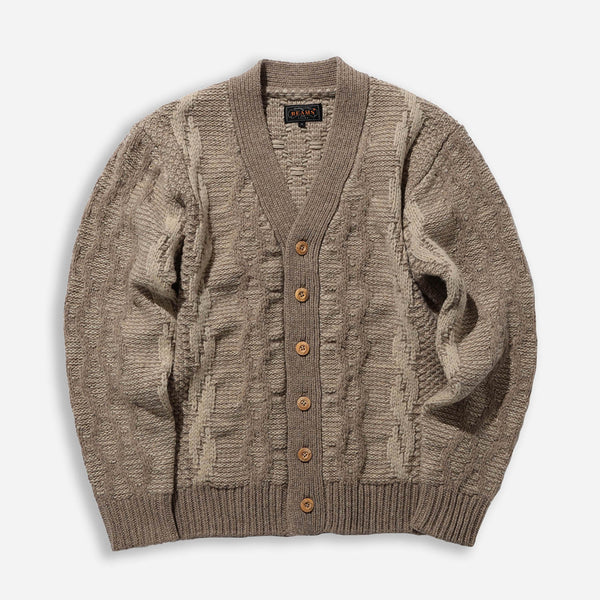 HEAVY CABLE PATTERN CARDIGAN - OLIVE