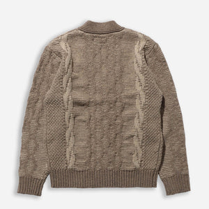 Beams+ - HEAVY CABLE PATTERN CARDIGAN - OLIVE -  - Alternative View 1