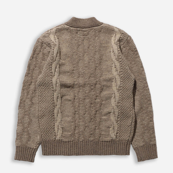 HEAVY CABLE PATTERN CARDIGAN - OLIVE