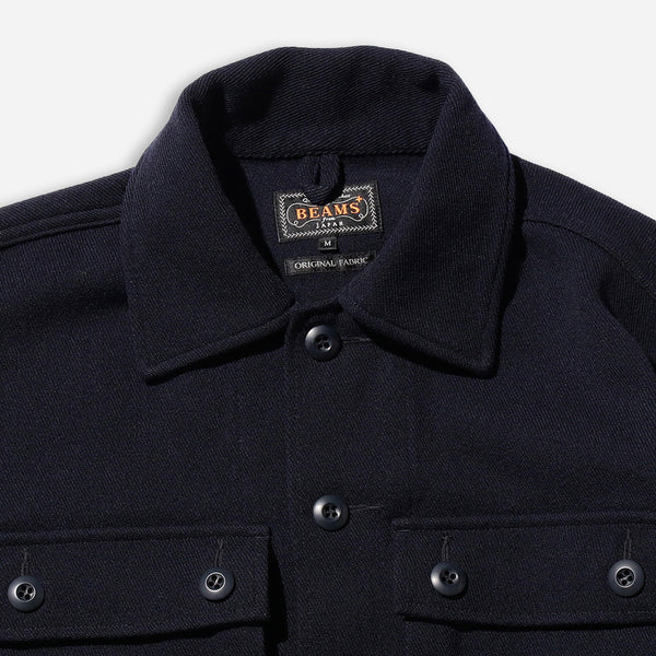 KERSEY WOOL MILITARY SHIRT JACKET - NAVY