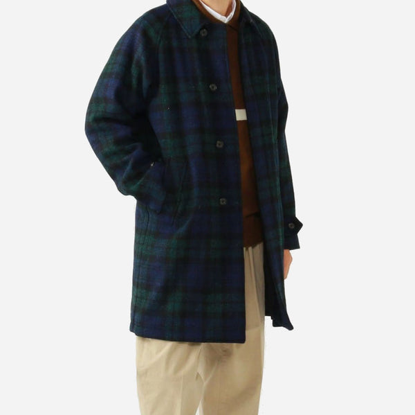 BAL LONG WOOL HARRIS TWEED COAT - BLACKWATCH