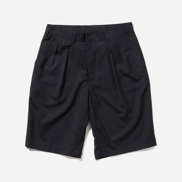 2 PLEAT TROPICAL WOOL SHORTS - NAVY