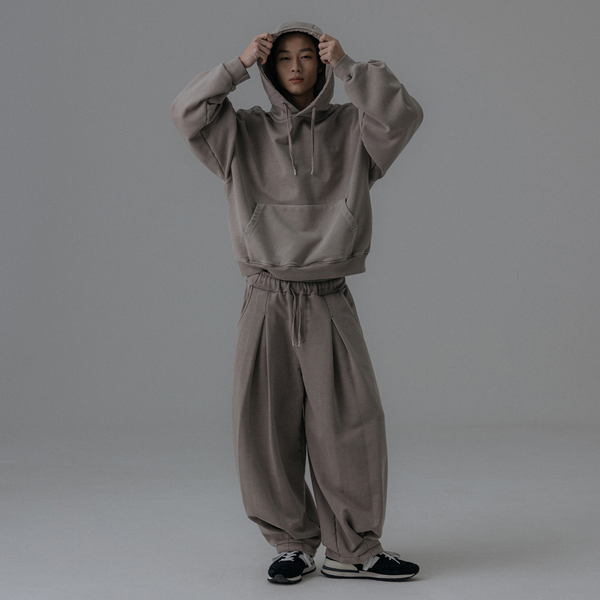 Anglan Valley Tuck Sweat Balloon Hoodie - Washed Beige