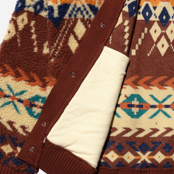 Beams Plus Cardigan Boa Jacquard - Brown