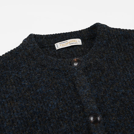 BRUSHED WOOL ROUND NECK CARDIGAN - BLACK