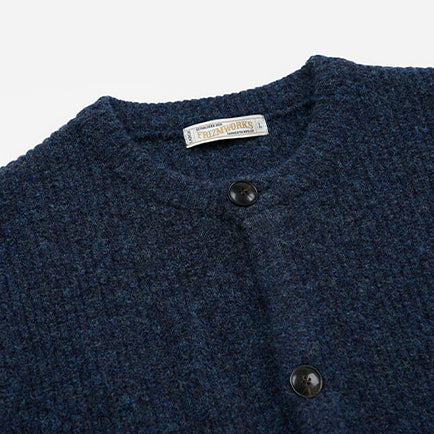 BRUSHED WOOL ROUND CARDIGAN - INDIGO