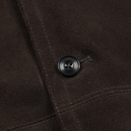 SUEDE FRENCH CAR COAT - DARK BROWN